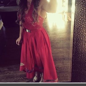 NICOLE BAKTI LACE DEEP V NECK LONG DRESS